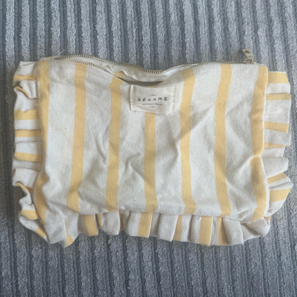 Sézane Ruffle Canvas Pouch Yellow Stripe